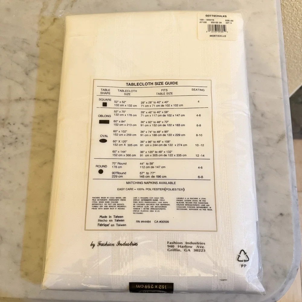 Monticello Banquet Size Satin Stripe Tablecloth White 60